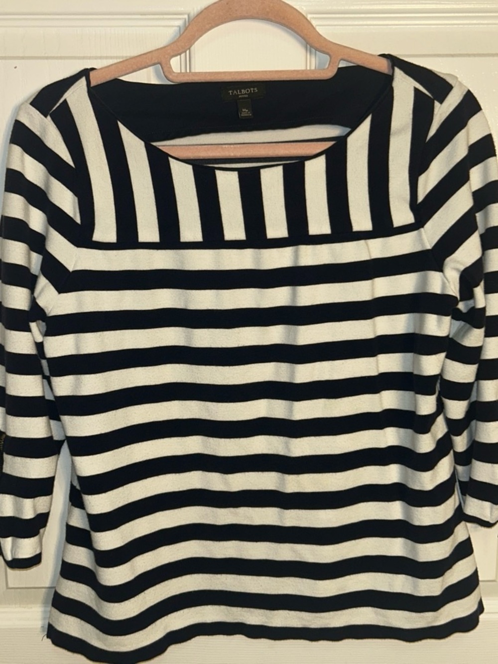 Talbots Navy Crewneck Top with Black Label